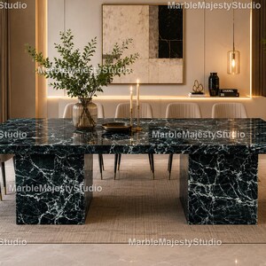 Rectangle Spider Green Marble Dining Table – Spider Green Marble Dining Table Luxury Spider Green Marble Modern Spider Green Marble Table