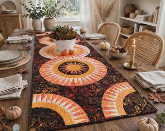 Solar Medallion Table Runner Pattern PDF Digital Download Intermediate Fused Appliqué Modern Quilt Design, Quilting Pattern, Sunburst Design