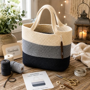 Beginner Crochet Tote Bag Pattern | Color Block Market Bag (PDF Download)