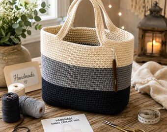 Beginner Crochet Tote Bag Pattern | Color Block Market Bag (PDF Download)