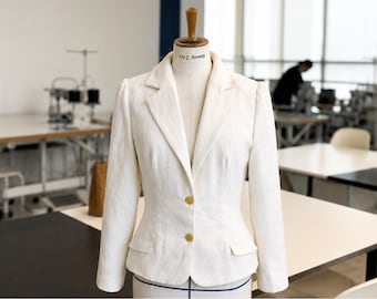 Blazer de lino y algodón color crema / Chaqueta de verano a medida, traje de oficina personalizado