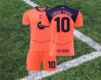 Orange Lamine Yamal #10 Barcelona Football Shirt and Shorts Set