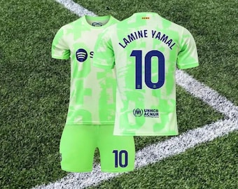 Vintage Green Lamine Yamal #10 Barcelona Football Shirt and Shorts Set