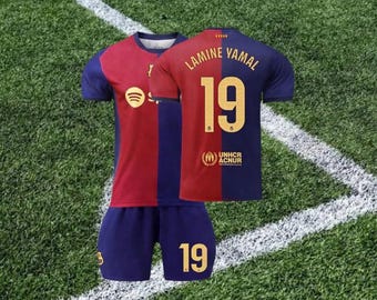 Red And Blue  Lamine Yamal #19 Barcelona Home Football Shirt and Shorts Set