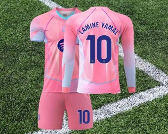 Vintage Pink Lamine Yamal #10 Barcelona Football Shirt and Shorts Set