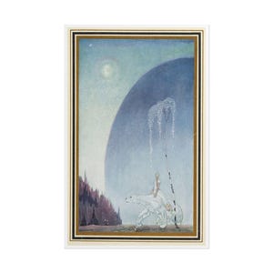 Illustratie van een Noors sprookje met sneeuw | Antieke vintage reproductieposter van Kay Nielsen