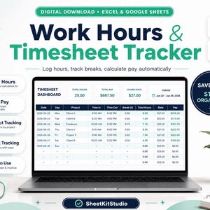 Planilha de Controle de Horas Trabalhadas | Controle de Horas Trabalhadas e Calculadora de Salários | Planilha Excel do Google para Controle de Horário de Funcionários