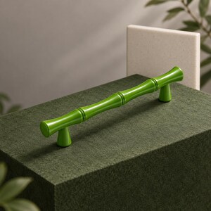 Botanical Bamboo Style Handle, Green Cupboard Accent, Decorative Zinc Alloy Pull in Three Spacing Choices