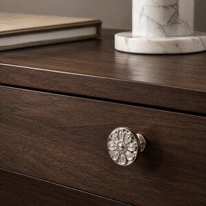 French Flower Furniture Knob, Vintage Metal Detail for Armoire Cupboard and Bureau