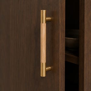 Wardrobe Door Handles, Natural Wood and Gold Tone Furniture Pulls, Minimal Dresser Hardware
