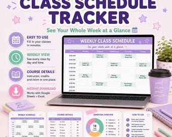 Class Schedule Tracker Spreadsheet (Google Sheets, Excel)