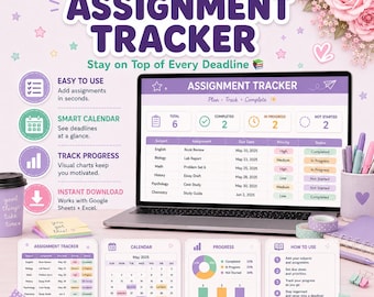 Assignment Tracker Spreadsheet: Google Sheets, Excel Homework Organizer (Digital Download)