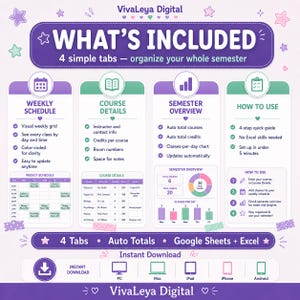 Class Schedule Tracker Spreadsheet (Google Sheets, Excel) image 2