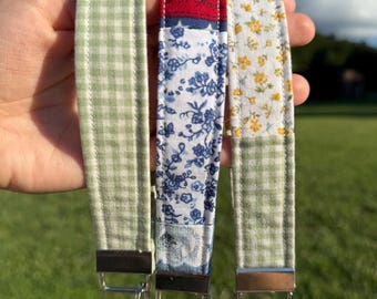 Handmade Patchwork Fabric Keychain Wristlet | Quilted Cotton Key Fob | Multi-Print Wrist Strap | Many Fabric Options!