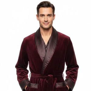 Burgunderroter Samt-Dinnermantel für Herren, Schalkragen, Jacquardfutter, Abendgarderobe