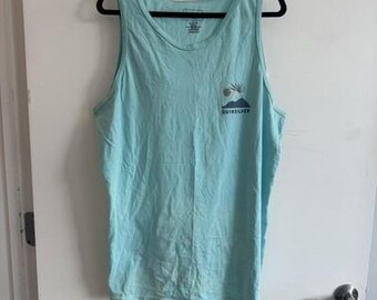 Quiksilver Tank Top Palm Tree Island Surf Graphic Cotton Light Blue Mens XL