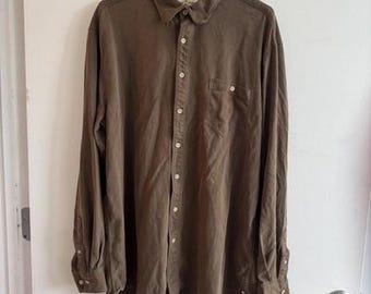 Tommy Bahama Herringbone Long Sleeve Button Up 100% Silk Shirt Brown Mens XLT