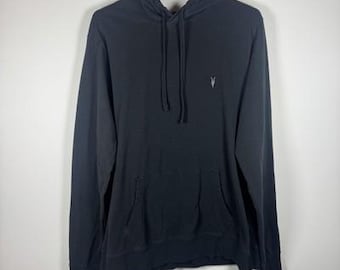 AllSaints Raven OTH Hoody Fleece Pullover Organic Cotton Black Men's XL