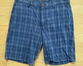 Tommy Bahama Chino Shorts Plaid Linen Cotton Casual Blue 10 Inseam Mens 33