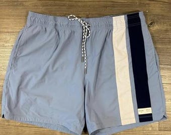 Rhone Fletcher Swim Trunks Waist Drawstring Back Pocket Striped Blue Men's XL