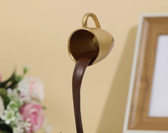 Floating Coffee Cup Sculpture, Spilling Coffee Magic Pouring Mug Statue, Kitchen Counter Decor, Coffee Lover Gift, Funny Desk Decor