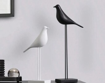 Minimalist Bird Statue on Stand, Modern Wooden Style Bird Sculpture, Mid Century Home Decor, Scandinavian Shelf Decor, Bird Lover Gift