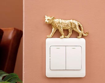 Gold Leopard Light Switch Decor, Cheetah Wall Sticker Topper, Funny Switch Surround, Animal Home Decor, Eclectic Wall Art