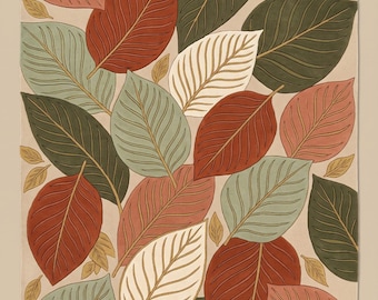 Botanical Leaves Area Rug, Modern Leaf Rug, Handmade Tufted Wool Rug, Nature Inspired Living Room Carpet, Boho Floral Bedroom Rug,