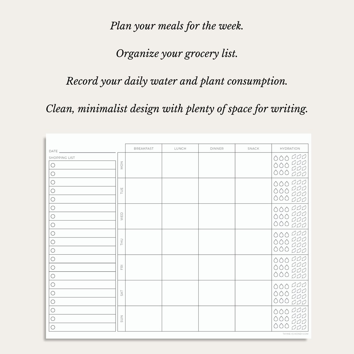 Printable Meal and Hydration Planner - Etsy
