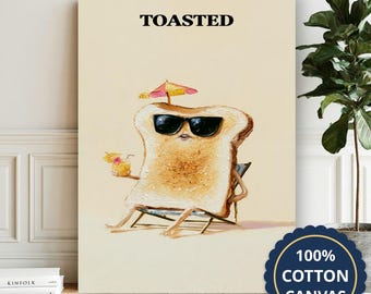Toasted Bread Sunbathing By Umbrella Canvas Wall Art, Large Vertical, Housewarming Gift