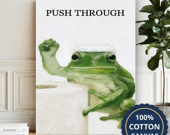 Frog Pushing Through Canvas Wall Art, Large Vertical, Housewarming Gift