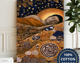 Sleeping Woman Beneath Golden Moon Canvas Wall Art, Large Vertical, Above Bed Decor