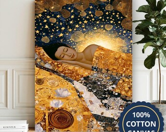 Sleeping Woman Beneath Starry Sky Canvas Wall Art, Above Bed Decor, Anniversary Gift
