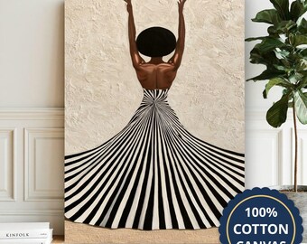 Woman In Striped Dress Arms Raised Canvas Wall Art, Large Vertical, Living Room Decor