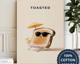 Toasted Bread Lounging At Beach Canvas Wall Art, Living Room Decor, Housewarming Gift