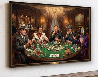 Gangster Canvas Wall Art, Mafia Poker Scene, Casino Wall Decor, Vintage Gangster Art, Man Cave Wall Art, Horizontal Canvas Print