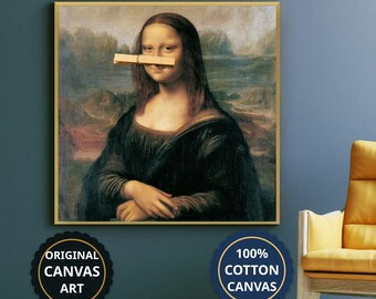 Woman With Clothespin On Mouth Canvas Wall Art, Living Room Decor, Housewarming Gift