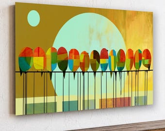 Colorful Hot Air Balloons Over Landscape Canvas Wall Art, Mid Century Modern, Oversized Horizontal