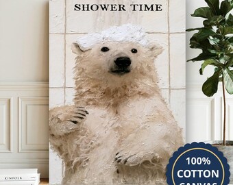 Polar Bear Shower Time Portrait Canvas Wall Art, Living Room Decor, Housewarming Gift