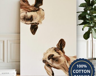 Goat Portraits Peeking From Edges Canvas Wall Art, Living Room Decor, Housewarming Gift