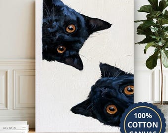 Black Cats Peeking From Edges Canvas Wall Art, Large Vertical, Living Room Decor