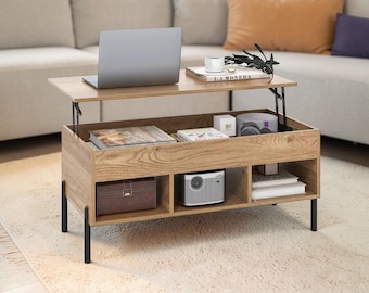 Lift Top Coffee Table with Hidden Storage, Modern Wood Living Room Table