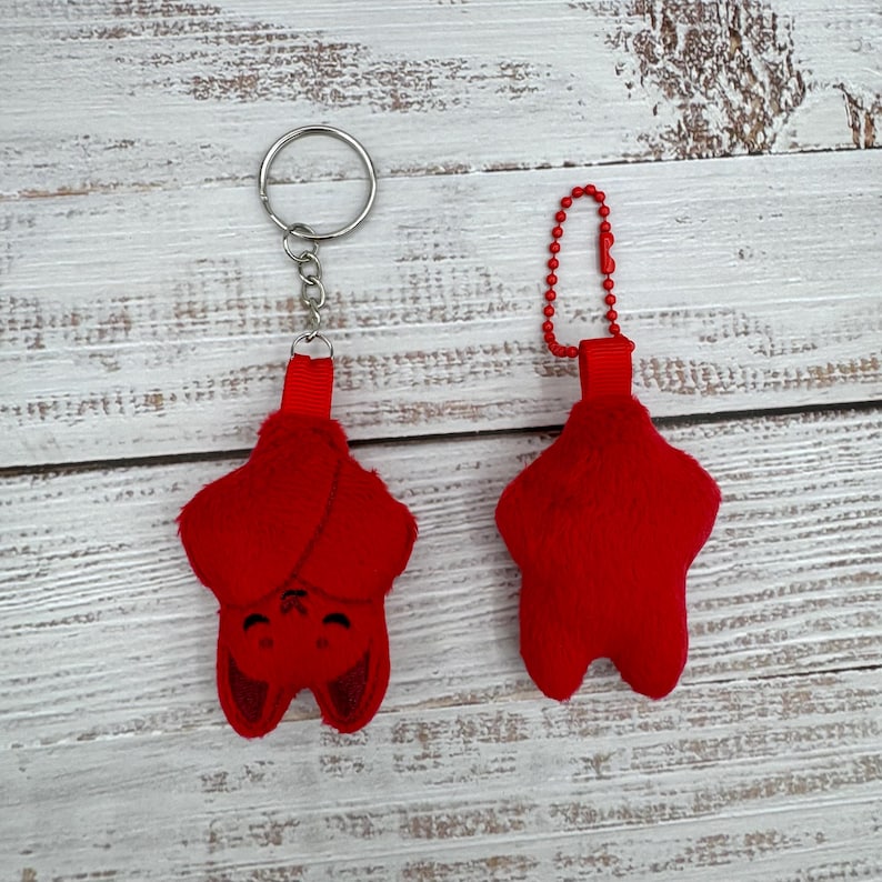 Sleepy Bat Plush Keychain Red
