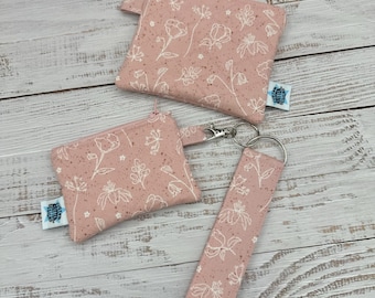 Dainty Pink Florals - Wristlet Keychain & Quilted Pouches