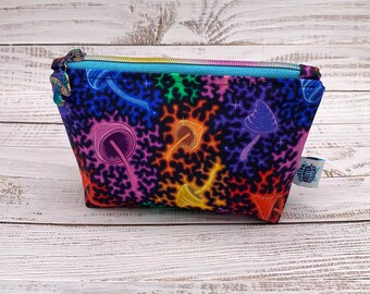 Rainbow Mushrooms - Reusable Snack Bag, Zipper Pouch