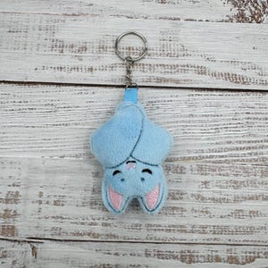 Sleepy Bat Plush Keychain Light Blue