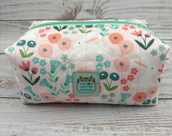Spring Bunnies - Quilted Carry-All Bag - Makeup Bag -Cosmetic Bag - Project Bag