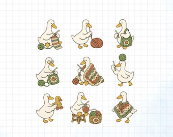 Crochet Goose PNG Bundle, Cute Knitting Goose Digital Download, Cozy Yarn Lover Cottagecore Sublimation Design, Craft Shirt