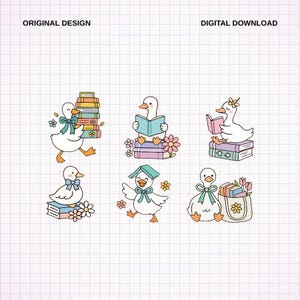 Back to School Goose PNG, Cute Reading Duck Clipart Bundle, Teacher Sublimation File, Classroom Shirt Design Digital Download