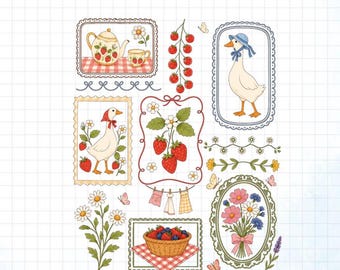 Strawberry Goose PNG, Cottagecore Floral Goose Shirt Design, Cute Farmcore Goose Sublimation Digital Download
